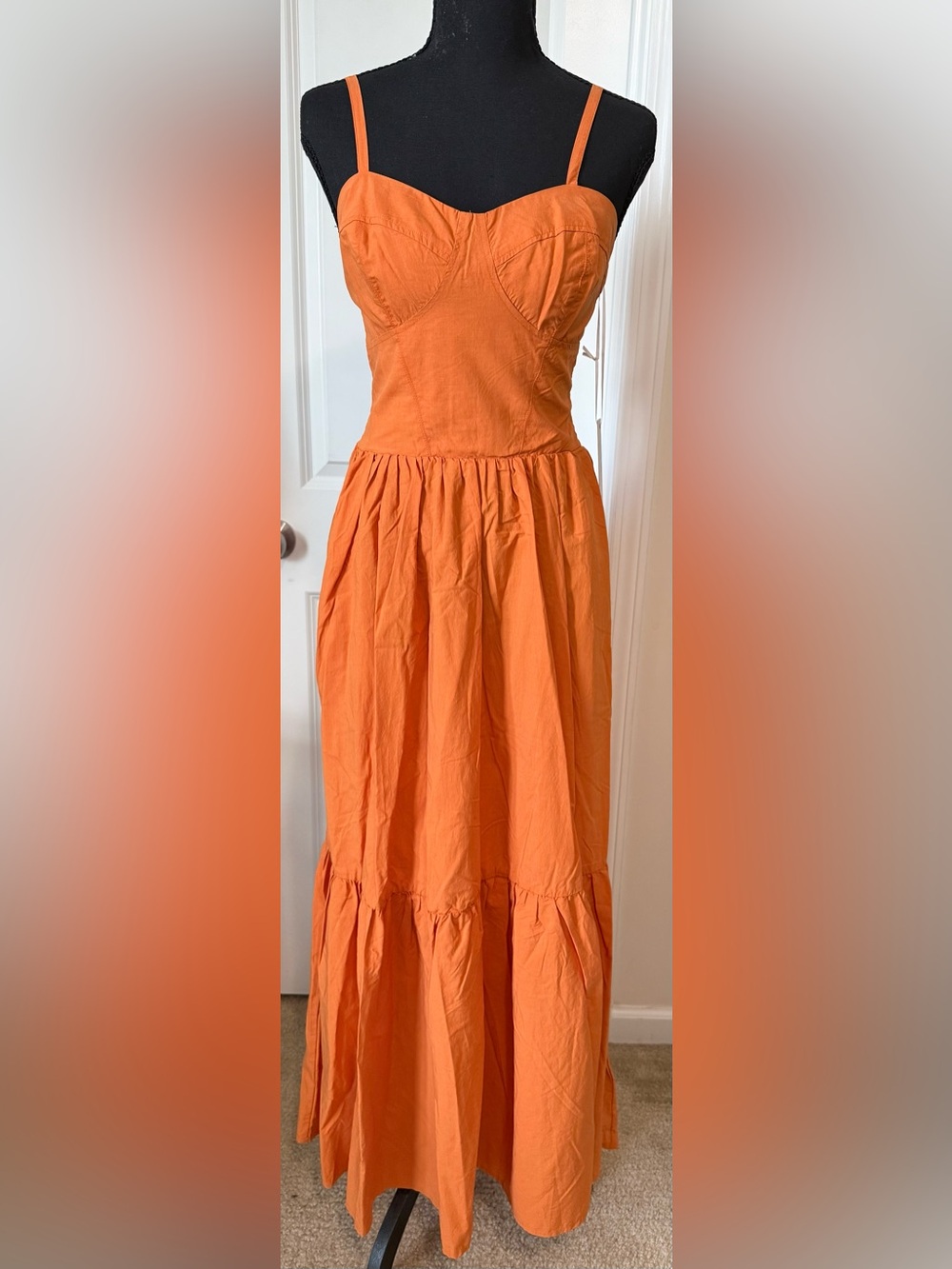 Young Fabulous & Broke Pumpkin Orange Smocked Waist Sundress with pockets(Small) - Picture 3 of 8